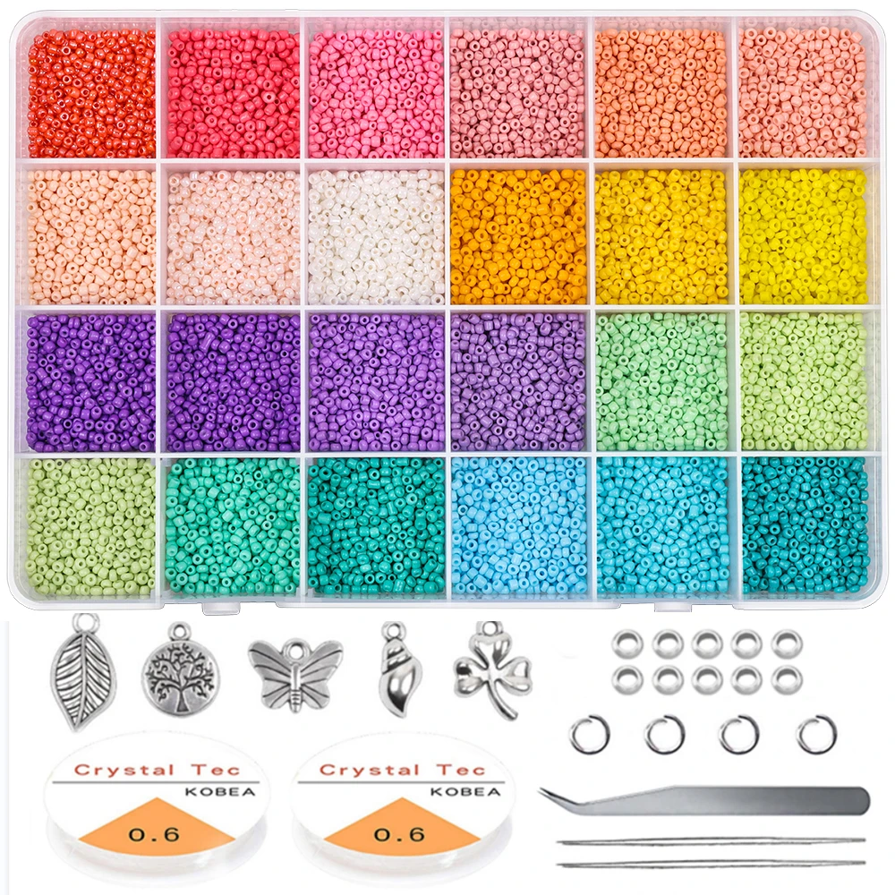 2 3 4mm Glass Seed Beads Started Kit Small Craft Beads With Tool Kit For DIY Craft Bracelet Jewelry Making Supplies