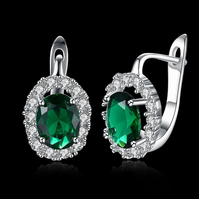 New 2021 Fashion Women Earrings Big Green Shiny Crystal Cubic Zircon Stone Earrings Female Contracted Fine Hot Jewelry Girl Gift