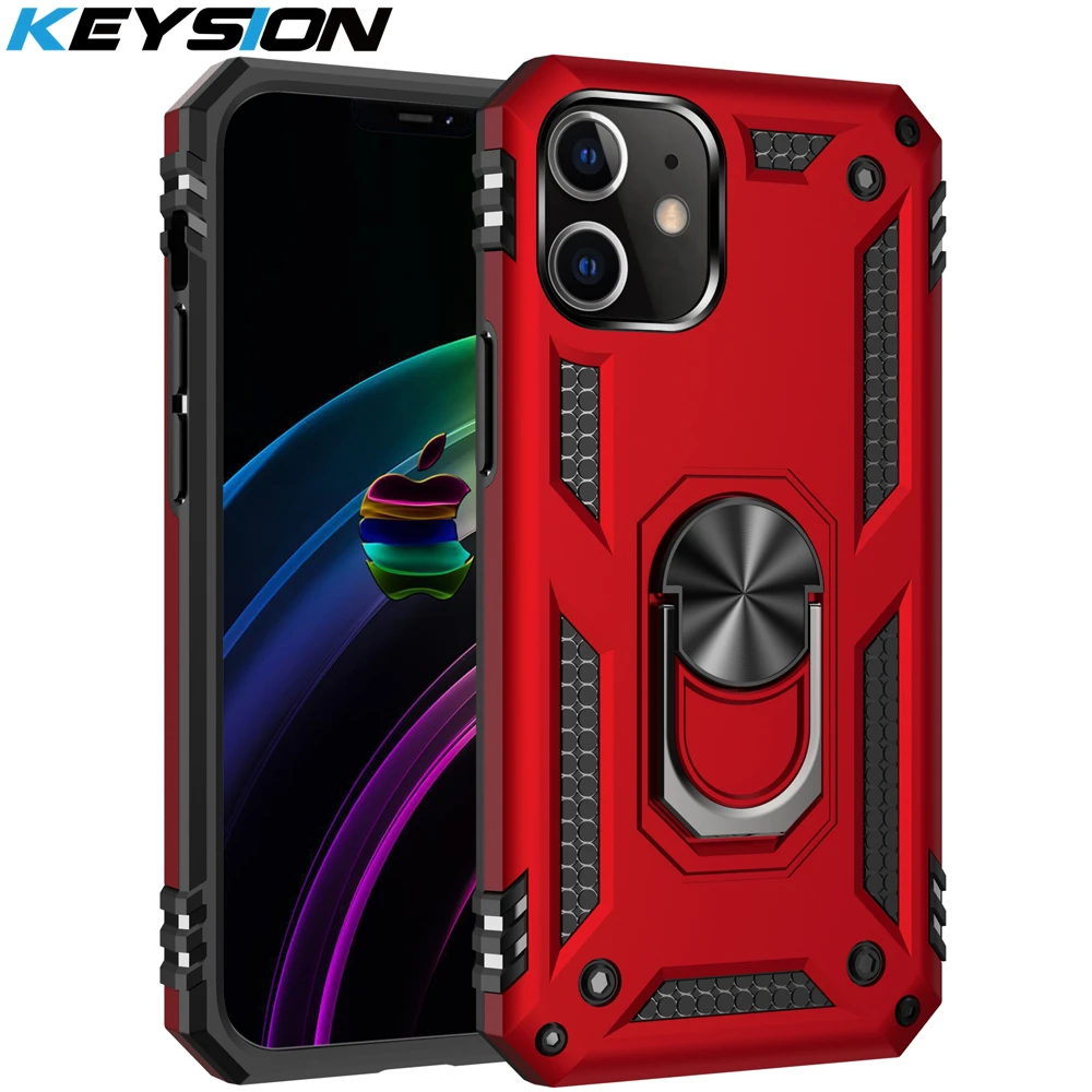 KEYSION Shockproof Case for iPhone 12 12 Mini Max Ring Stand Heavy Protection Phone Back Cover for iPhone 12 Pro 12 Pro Max 2020