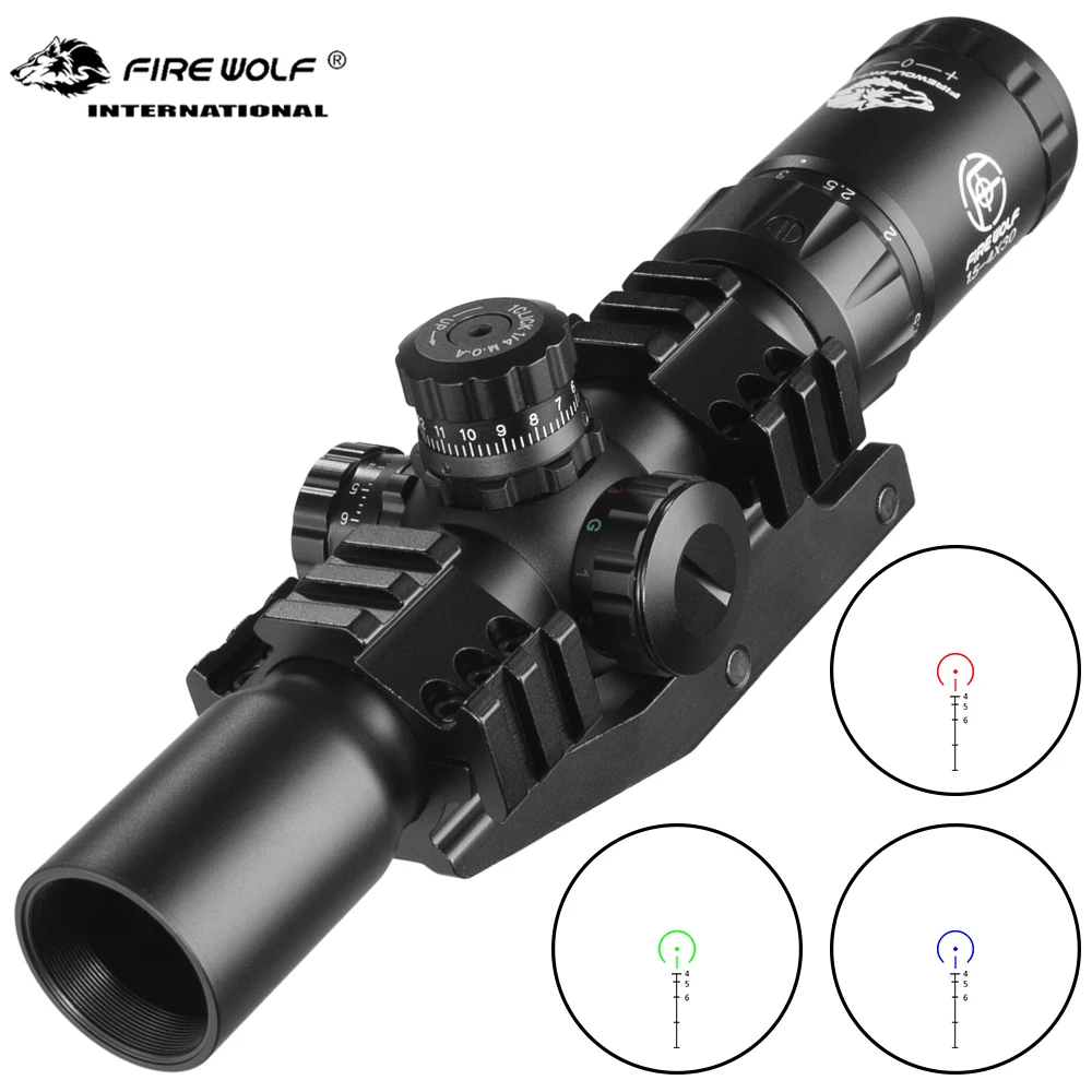 FIRE WOLF 1.5-4X30 Hunting Tactical Optical Rifle Scope with Red Green Illuminated Cross Turret lock Scope Range Airsoft Mirror