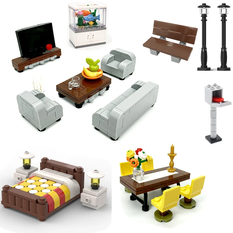 Moc Accessories Locking Creative City Room Sofa Bed Desk Bed Table Furniture Bricks DIY Toys For Kids Compatible Building Blocks
