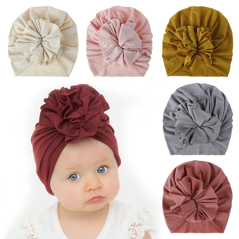 2021 New Baby Hat Cute Flower Baby Girl Hat Soft Cotton Baby Turban Beanie Newborn Infant Baby Cap Bonnet