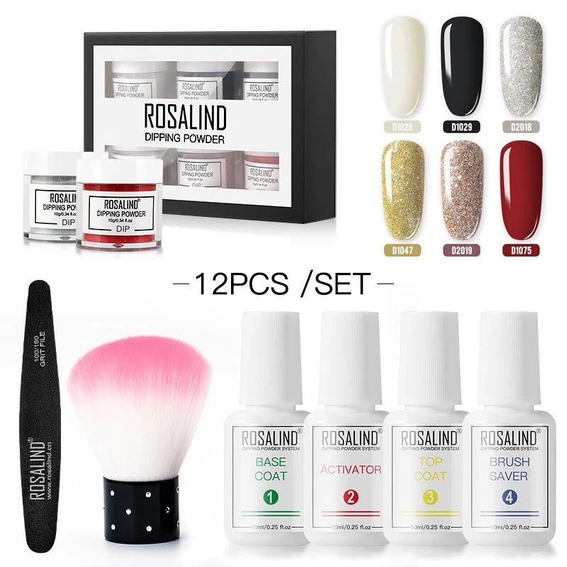 ROSALIND Dipping Powder Nails Kit Holographic Nail Dust Natural Dry Without UV Lamp Manicure Dip Nail Art Design Soak Off Set