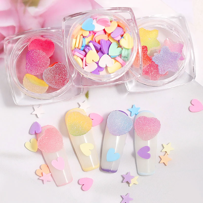 10pcs 3D Heart Star Nail Art Decorations Gradient Colorful Soft Fudge Designs Sweet Candy DIY Accessories For Nails Manicure