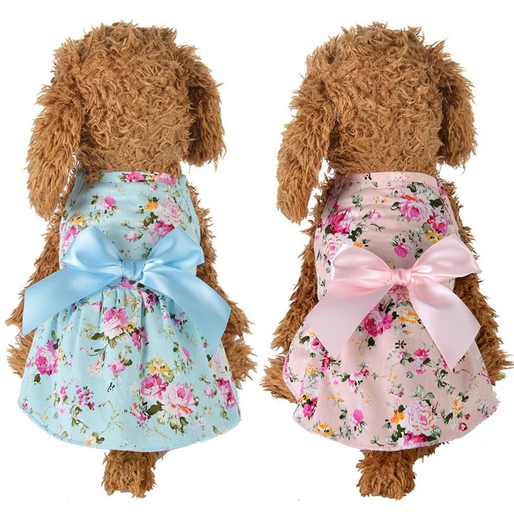 Dog Cute Floral Bow Dresses Pet Dog Wedding Dress For Small Dogs Summer Chihuahua Pug Clothing Puppy Cat Supplies