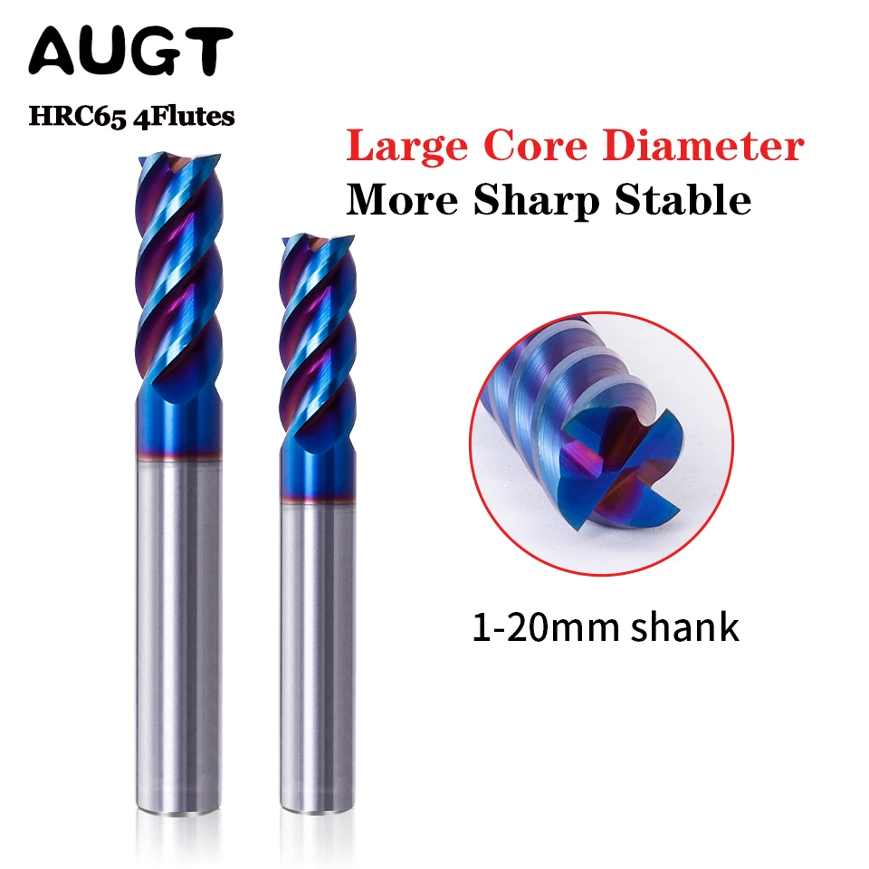 AUGT HRC65 4Flutes Carbide End Mill Alloy Carbide Milling Tungsten Steel Milling Cutter EndMillS CNC Cutting Tools 6MM 8MM Shank