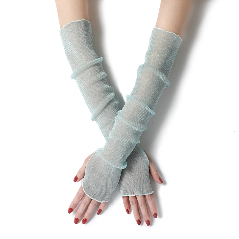 Summer Fashion Lady Gauze Sun Protection Sleeves Gloves Women Thin Long Fingerless Arm Warmers Sunscreen Uv Breathable Mittens