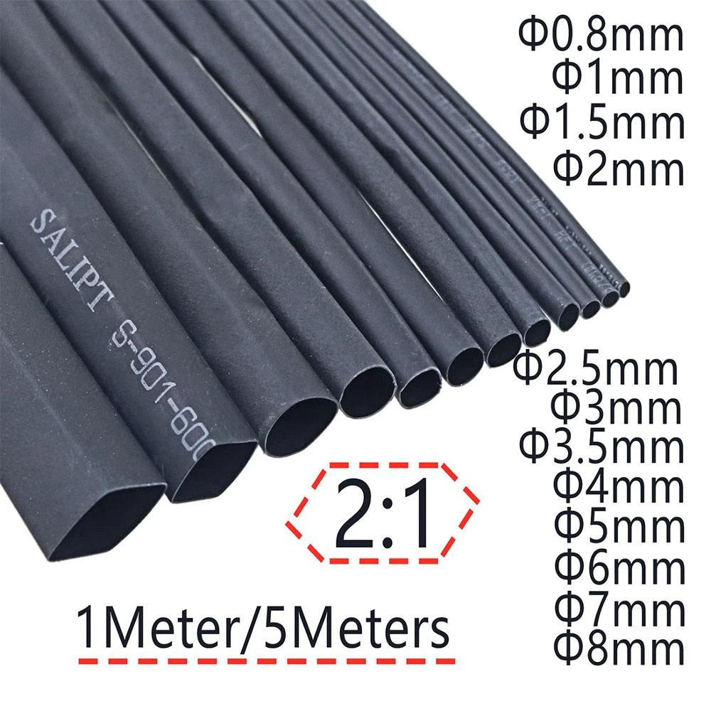 2:1 Black 1mm 2mm 3mm 5mm 6mm 8mm  10mm Diameter Heat Shrink Heatshrink Tubing Tube Sleeving Wrap Wire Sell DIY Connector Repair