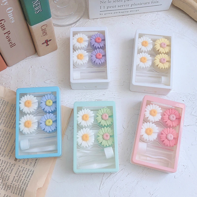 Summer Fresh Daisy Contact Lens Case Box INS Flowers colored contacts case beauty lens storage Box gift For Girl For Clarity