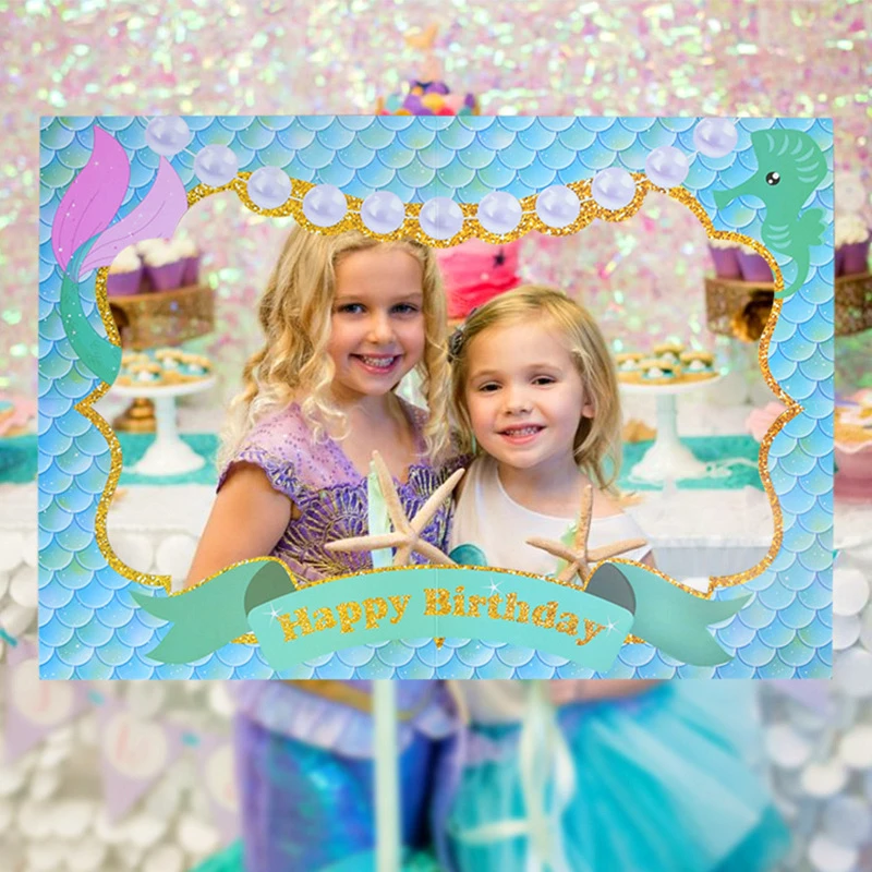 Mermaid Party Paper Photo Booth Props Baby Shower Girl Party Decoration Photo Frame Under The Sea Little Mermaid Birthday Party