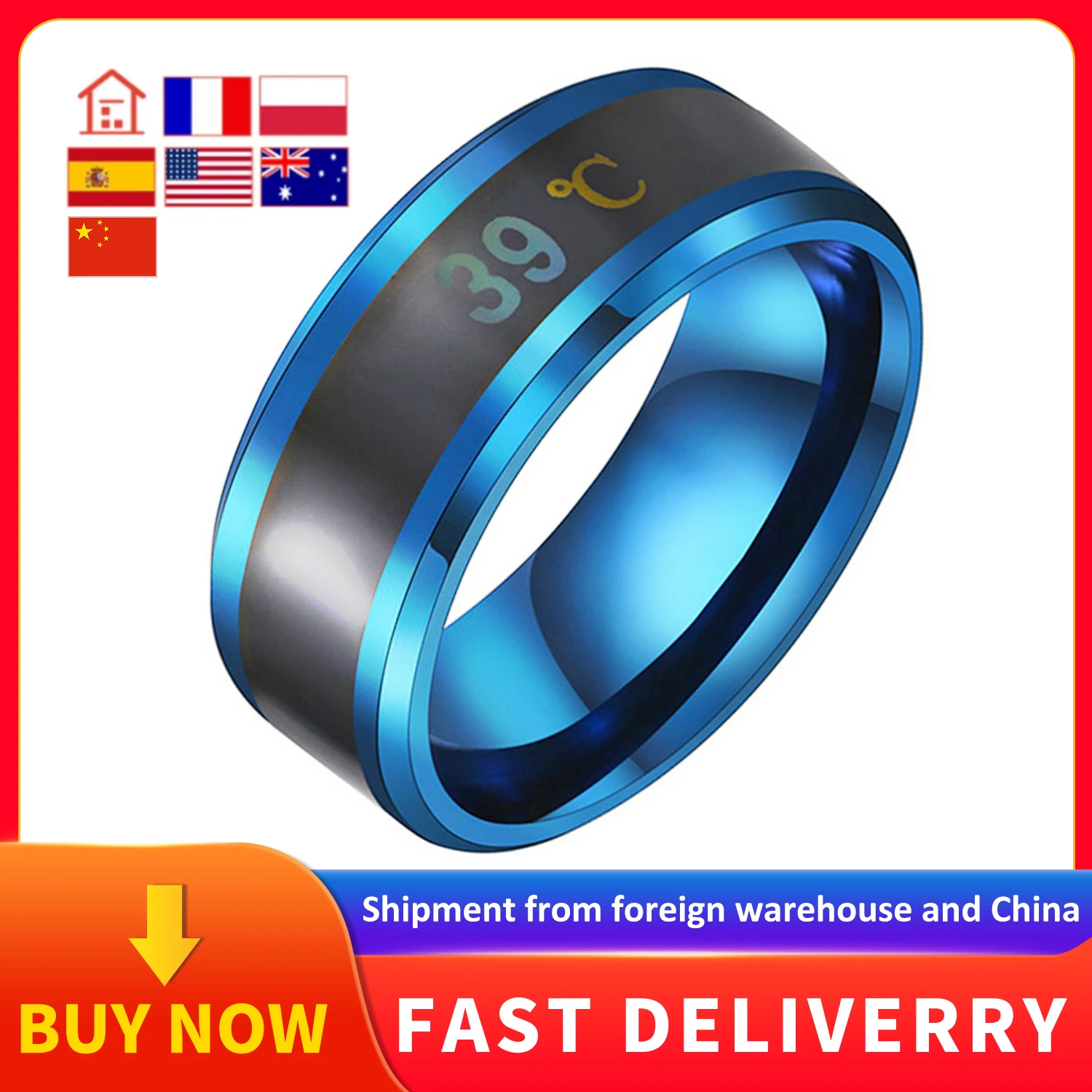 Multifunctional Waterproof Intelligent Smart Temperature Couple Ring Titanium Steel Finger Jewelry Fingertip Temperature Sense