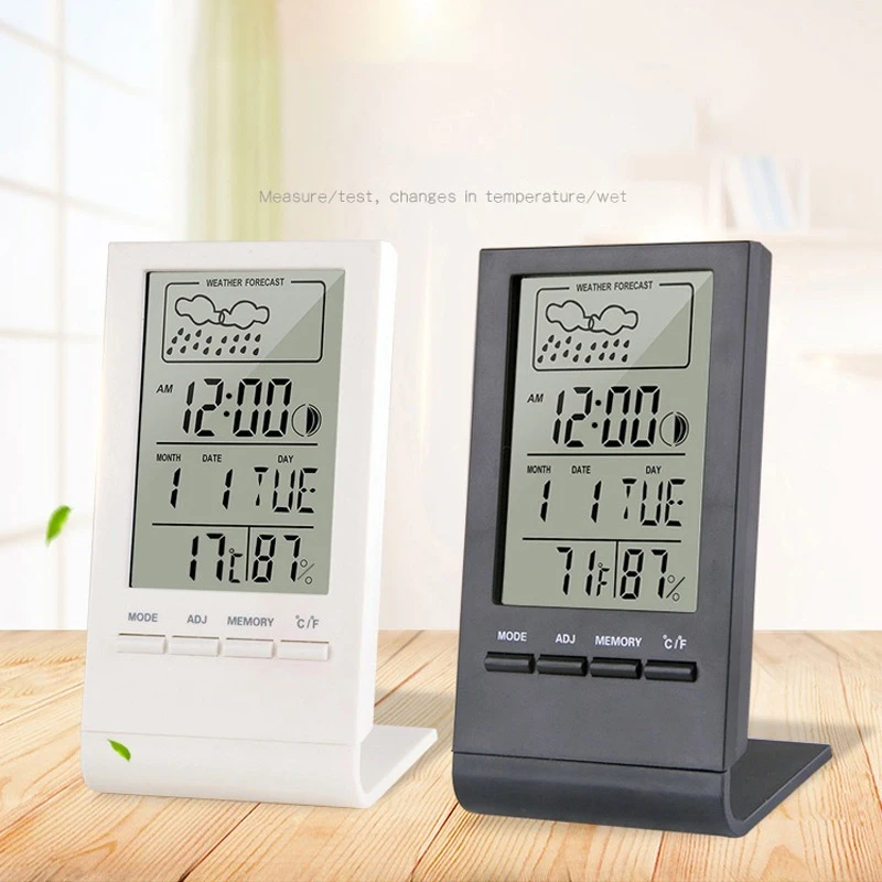 Digital LCD Thermometer Hygrometer Gauge Indoor/Outdoor Weather Station Automatic Electronic Temperature Humidity Monitor Clock