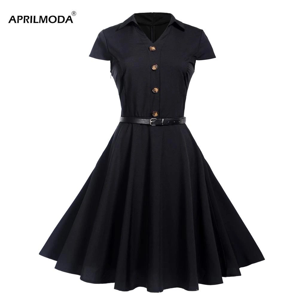 2021 Summer Casual Dress Vintage Rockabilly 50's Women Jurken Party Swing Vestidos Black Red Pinup Short Audrey Hepburn Dresses