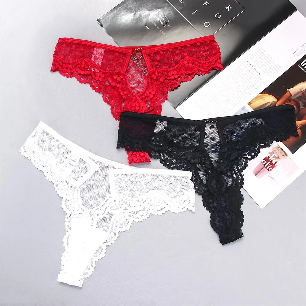 Embroidery Heart Lace Panties Sex Thongs String Hot Sexy Transparent Underwear for Women Hollow Out Seamless Briefs Lingerie
