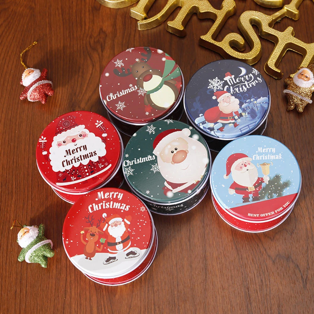Christmas Tin Gift Box Metal Cookie Box Candy Storage Containers Tinplate Gift Boxes with Lids for Xmas Holiday Party Supplies