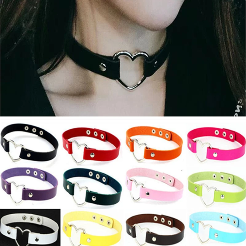 Punk Gothic PU Leather Choker Chain Heart Buckle Collar Necklace for Women Fashion Party Club Jewelry Neck Accessories 2021