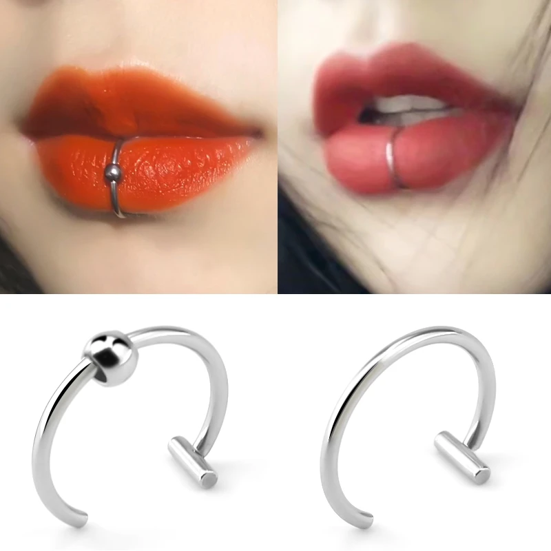 Goth Bead Nose Piercing nostri Lip Ring Fake Nose Ring Nose Cuff Septum Fake Piercing Clip Women's Stainless Steel Jewelry 2021