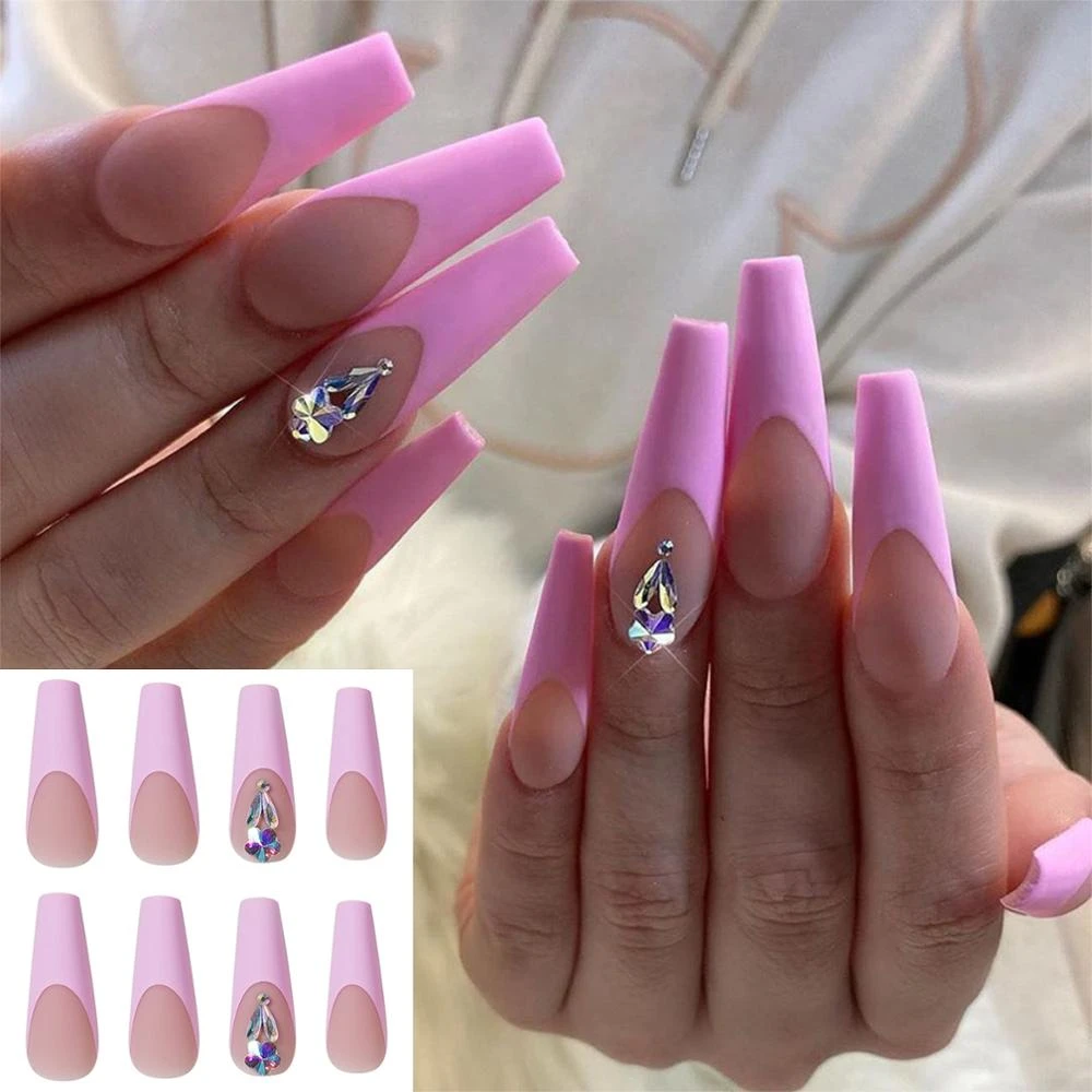 24Pcs/Set 2021 Newest Halloween Colored False Nails Round Head French Style Fake Nail Full Cover Press On Nail Tip Manicure Tool
