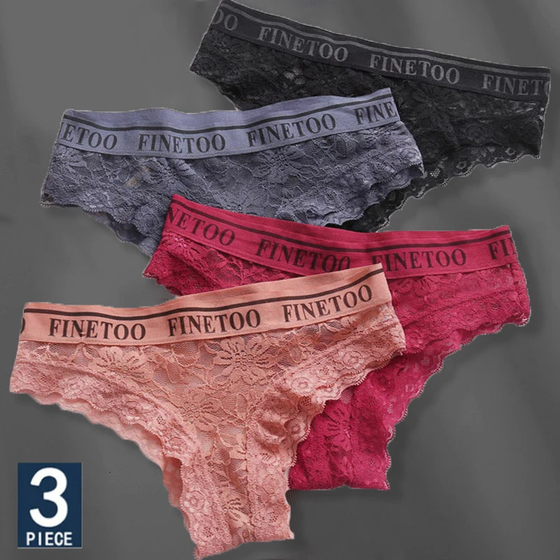 3PCS/Set Lace Panties Women Sexy Underwear Briefs Floral Lace Female Underpants Solid Color Intimate Lingerie Woman Panties M-XL