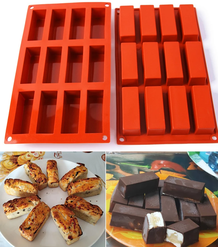 12 Cavity Mini Rectangle Shapes Silicone Cake Mold Fondant Chocolate Mold Pudding Mould Biscuit Cookie Baking Pan