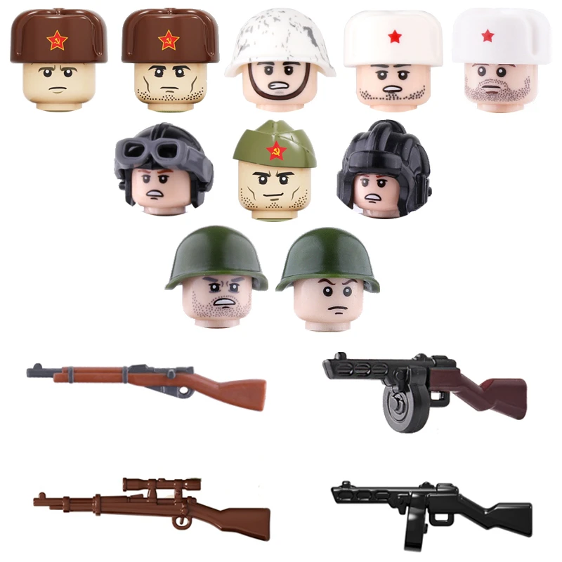 WW2 Military Soviet Union Soldiers Weapons building blocks Military Weapons PPSH Guns Helmets Bricks Weapons Parts blocks toys