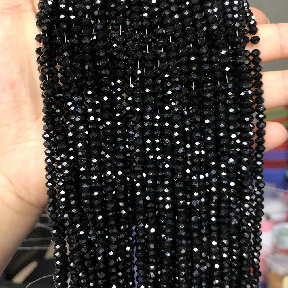 Faceted Black Crystal Glass Beads Loose Round Rondelle Beads For Jewelry Making DIY Bracelet Necklace 4/6/8/10/12mm Wholesale