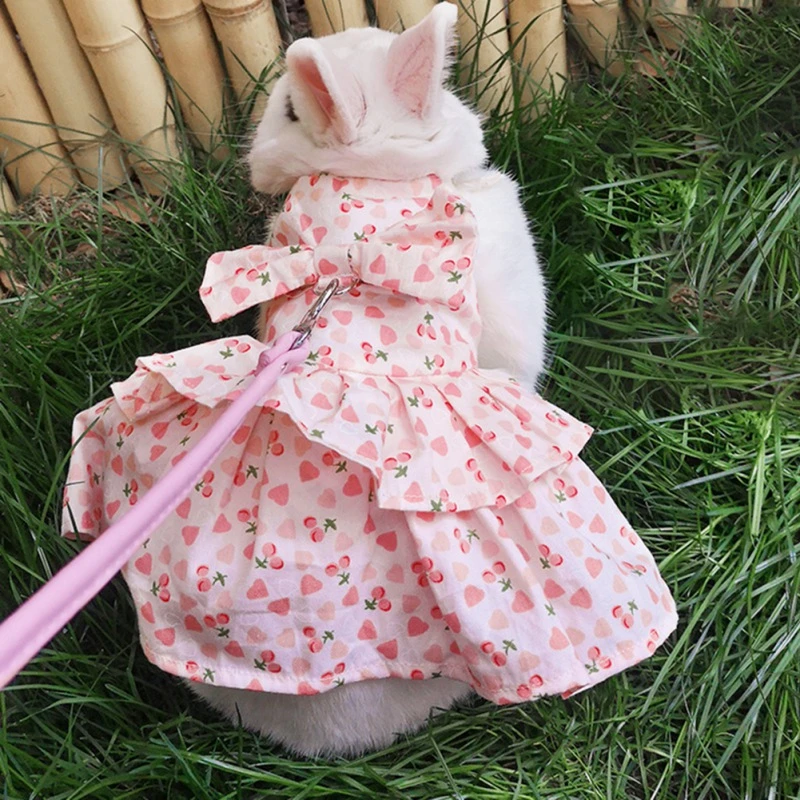 Small Animal Harness Vest Leash Set Soft Floral skirt Clothes Travel Chest Strap Rabbit Ferret Bunny Hamster Small Pet Supplies