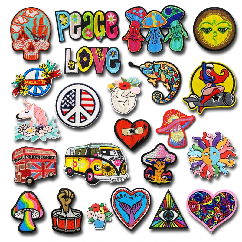 1PCS/peace sign skull Embroidery Patches for Clothing Appliques Clothes Stickers Iron on bags Kid Dress Decoration western style