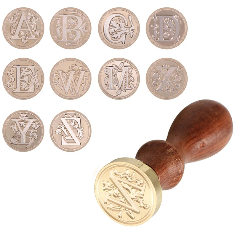 Retro 26 Letter A - Z Wax Seal Stamp Alphabet Letter Retro Wood Stamp Kits  Replace Copper head Hobby Tools Sets Post Decor