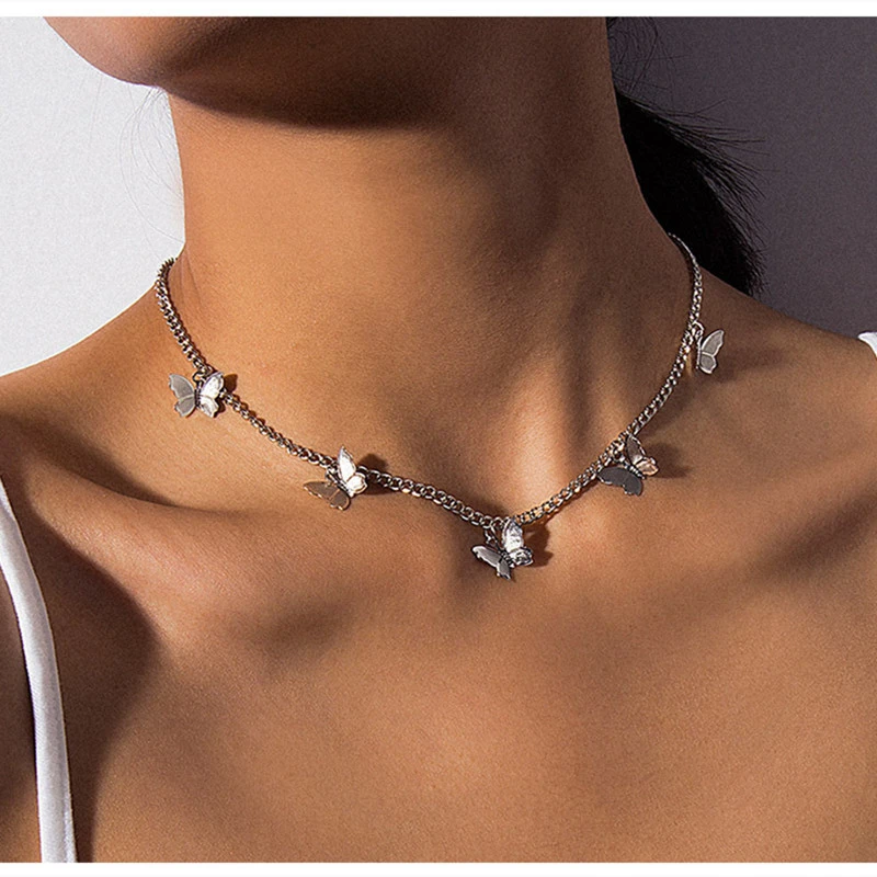 2021 Fashion TrendyChoker For Women Butterfly Golden Silver Color Necklace Gift For Friend Neck Jewelry Wholesale Dropshipping