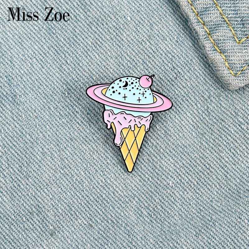 Planet Ice Cream Enamel Pin Custom Soft Cone Brooches Bag Lapel Pin Badge Cute Cartoon Food Jewelry Gift for Kids Friends