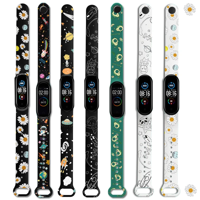 Silicone Bracelet For Xiaomi Mi Band 5 Wristband for miband 5 4 3 strap print Wrist Band xiaomi miband 4 3 bracelet Accessories