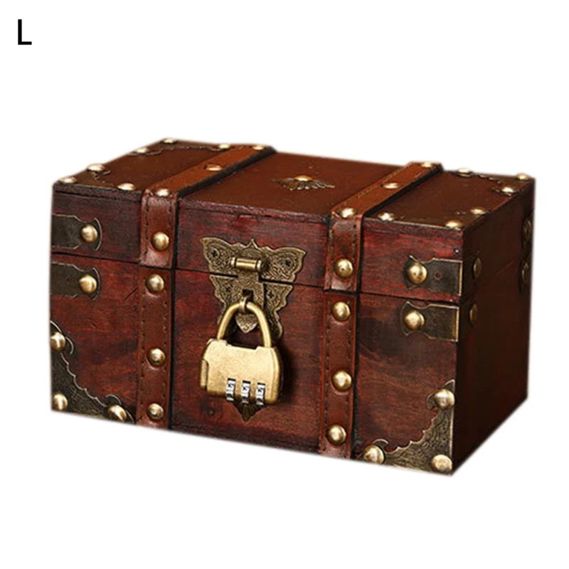 Retro Treasure Chest with Lock Vintage Wooden Storage Box Antique Style Jewelry