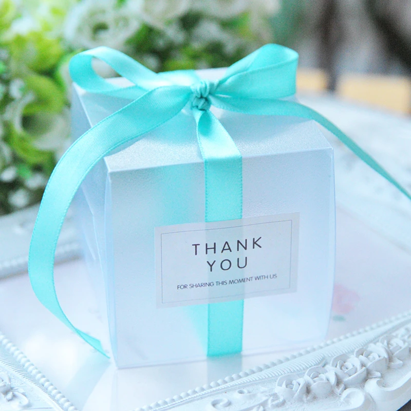 5x5x5cm PVC Clear Candy Boxes Wedding Decorations Party Supplies Gift Box Baby Shown Favors Candy Box with Ribbon