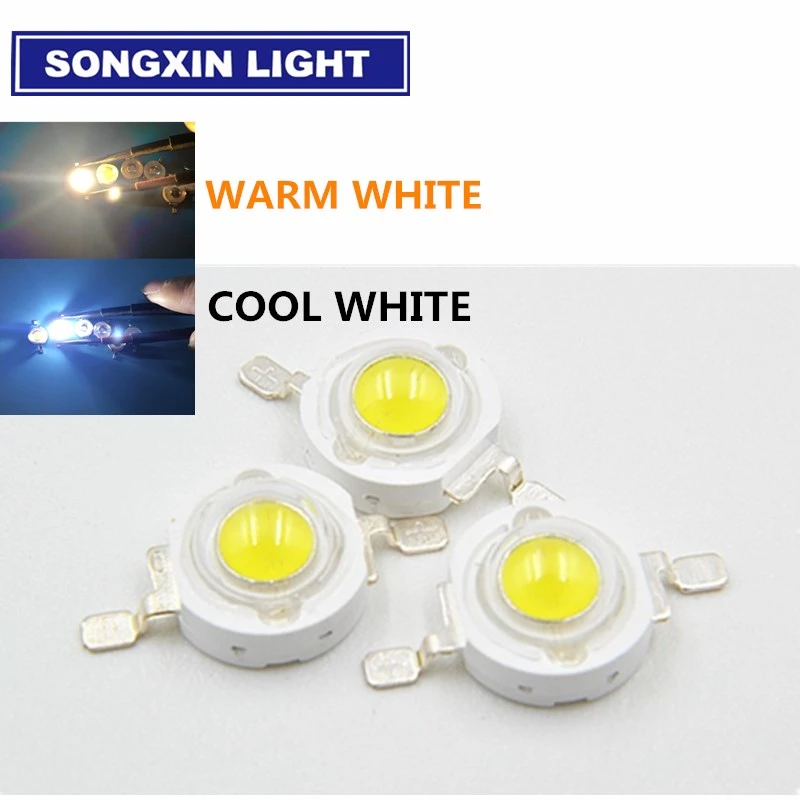 100pcs 1W LED High power Lamp beads Pure White/Warm White 300mA 3.2-3.4V 100-120LM 30mil