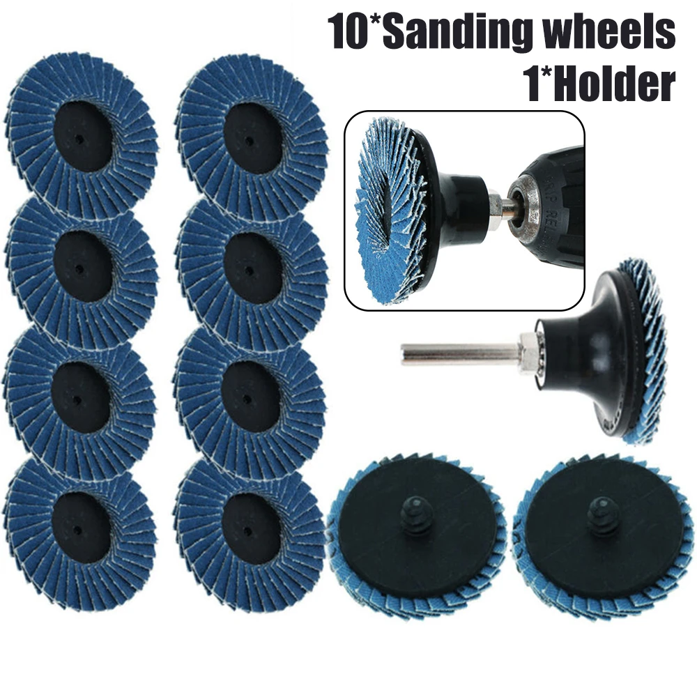 11pcs/Set 2 Flat Professional Flap Discs Roll Lock Grinding Sanding Wheels 50mm With Holder For Angle Grinder Abrasive Tools