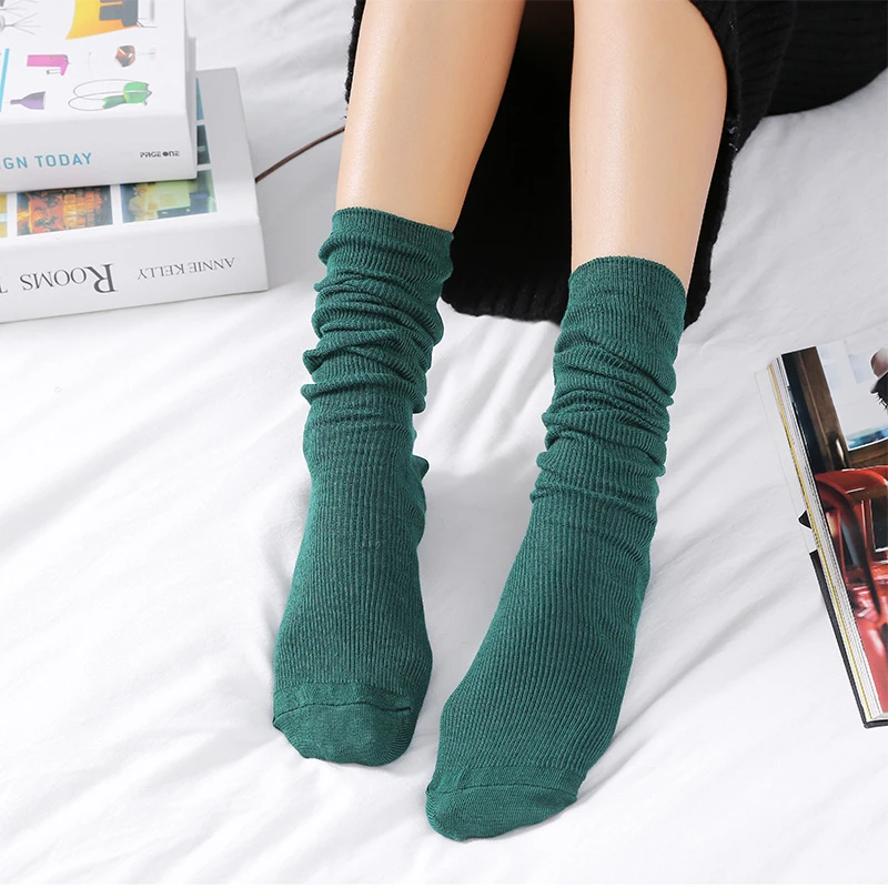 Women's Long Socks Calf Length Knee Length Socks College Style Bright Colors Solid Color Socks Pure Cotton