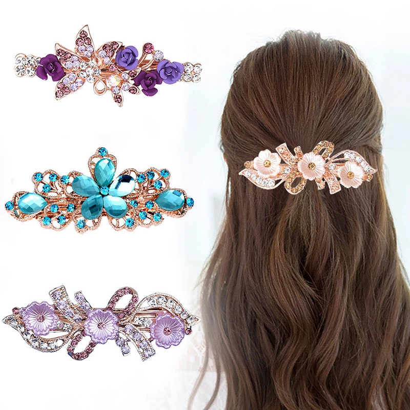 Fashion Crystal Hairpins For Women Sequin Rose Flower Hair Bows With Clips Rhinestone Hair Barrettes Hair Accessories