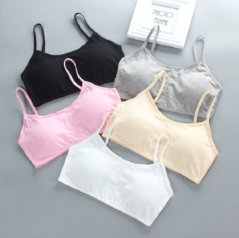 Solid color Cotton Spandex Teen bra girl vest for 8-18 Years Adolescente Kids Underwear Training with Chest Pad cute tops