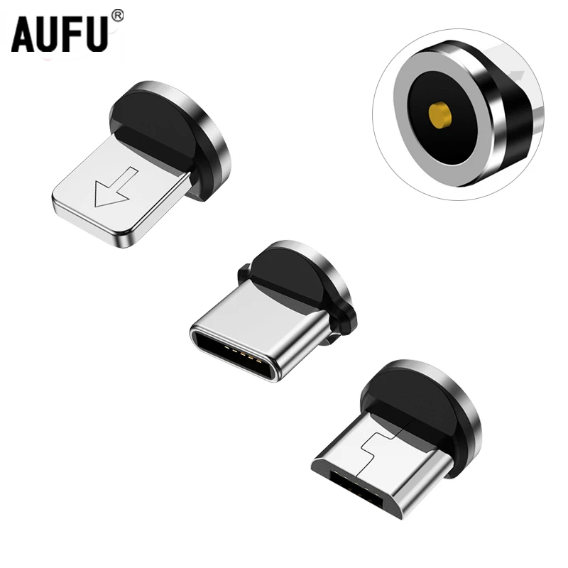 AUFU Round Magnetic Cable plug Type C Micro USB C Plugs Fast Charging Adapter Phone Type-C Magnet Charger Plug No USB Cord