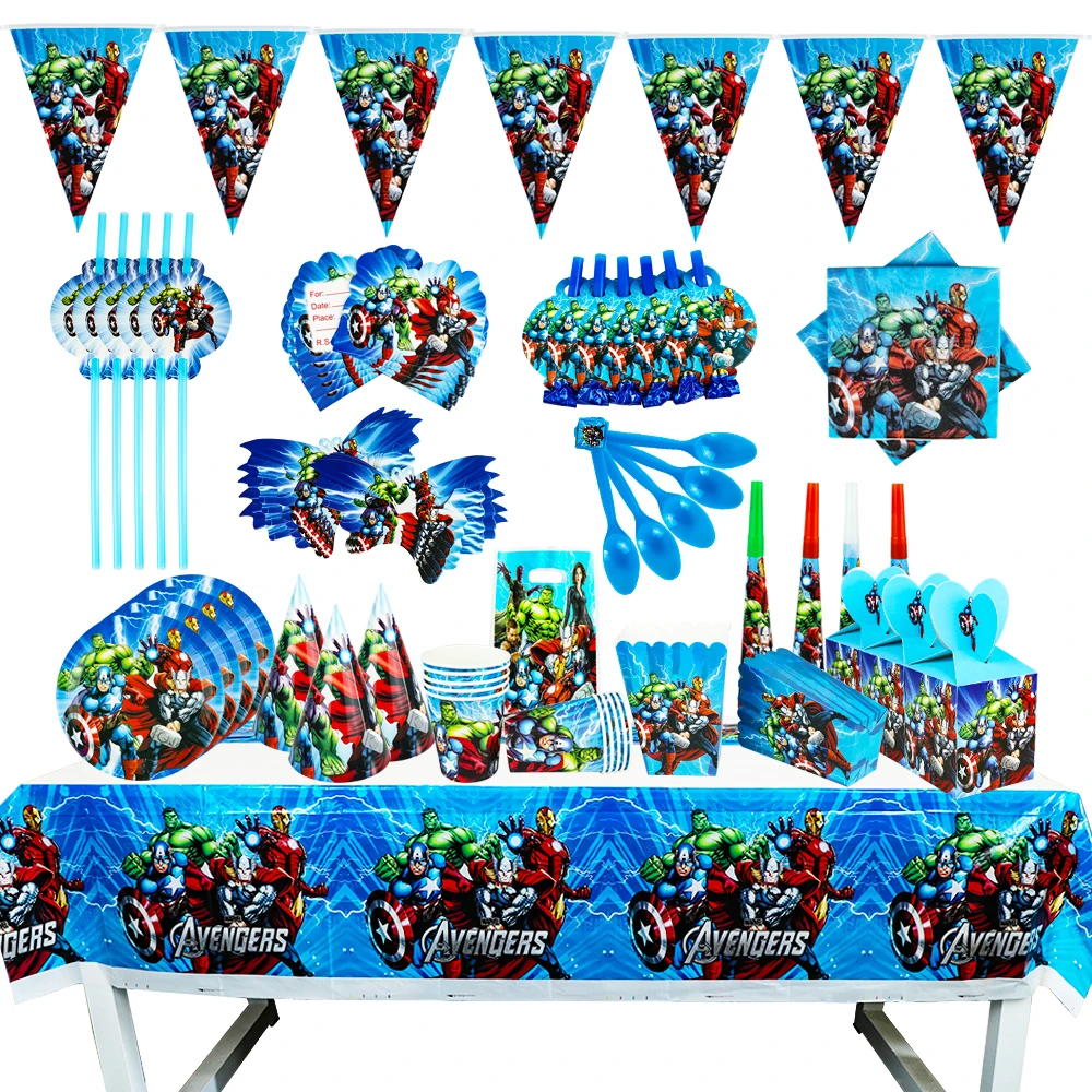 The Avengers Design Boys Birthday Party Decorations Balloon Paper Cups Plates Baby Shower Disposable Tableware Supplies