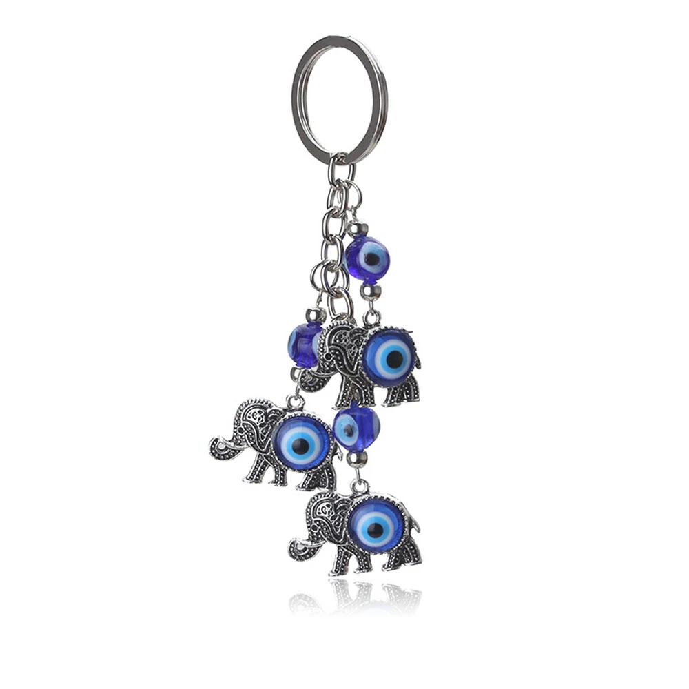1Pcs Blue Evil Eye Charms Keychain Elephant Pendent Key Chain Alloy Tassel Car Key Chain Fashion Jewelry Gifts