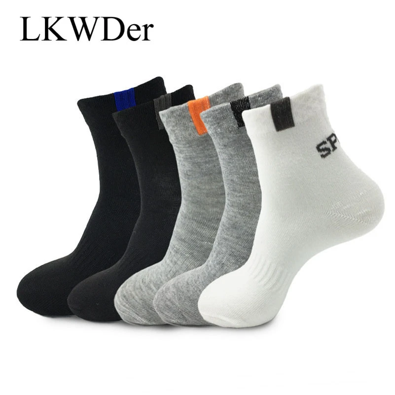 LKWDer 5 Pairs/lot Spring Autumn Men's Long Tube Cotton Socks Men Sweat-absorbent Casual Deodorant Sports Socks Meias Wholesale