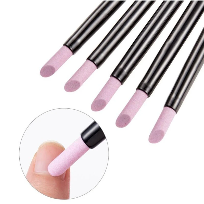 5pcs Quartz Stone Scrub Pen Cuticle Remover Pusher Trimmer Dead Skin Remover Black Professional Nail Art Care Tool