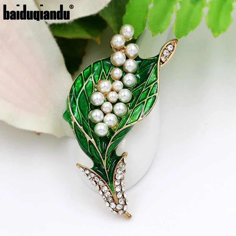baiduqiandu Brand New Arrival Green Enamel and Simulated Pearl Brooches for Dress Decoration
