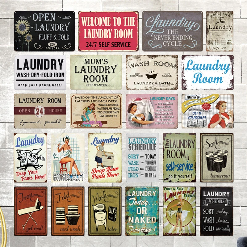 Laundry Room Decor Vintage Tin Sign Tin Sign Plaque Metal Vintage Retro Metal Sign Wall Decor for Laundry Room
