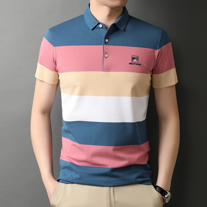 Men's Polo Shirt 2021 Summer Striped Cotton Short Sleeve Golf Polos Solid Slim Top Fashion New Arrival Breathable Plus Size