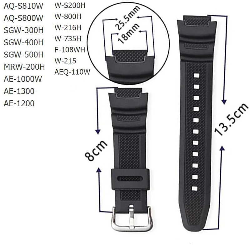 2021 New Design 18MM Silicone Watchband  For Casio AE-1000w AQ-S810W SGW-400H / SGW-300H Replacement