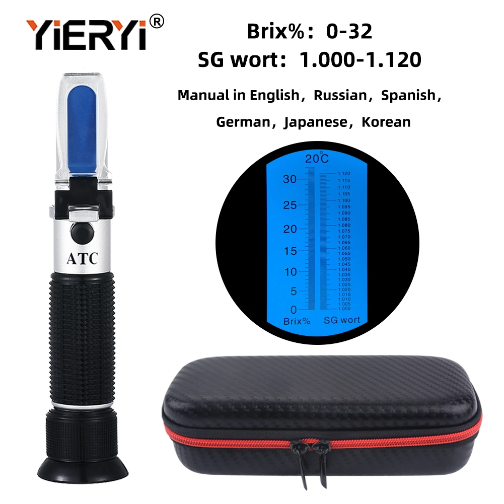 yieryi New Hand Held 0~32% Brix 1.000-1.120 Beer Wort SG Specific Gravity Refractometer With Black bag