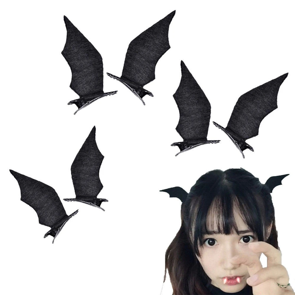 1Pair Cool Devil Wings Bat Hair Clips Wings Bat Hairpins Dress-up Costume Halloween Cosplay Party Hair Accessories